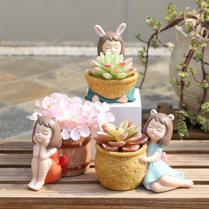 

Creative Flower Pot Cute Girl Planter Resin Planters Pots For Flowers Flower Desktop Home Garden Birthday Gift