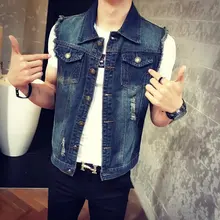 Весенний и осенний мужской джинсовый жилет, жилет без рукавов в Корейском стиле, приталенный Повседневный ковбойский жилет для улицы