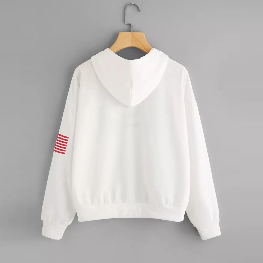 Буквы USA принт Новая Женская мода с длинными рукавами свитер с капюшоном Harajuku джемпер пуловер с капюшоном топы Повседневное свободные белые пальто# B