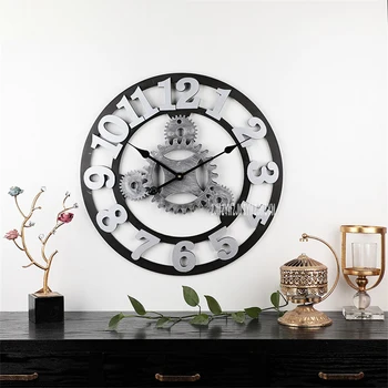 

58cm Gear Vintage Wall Clock Living Room Restaurant Creative Wooden Wall Clock Decorate 3D Mute Single Face Wag-On-The-Wall