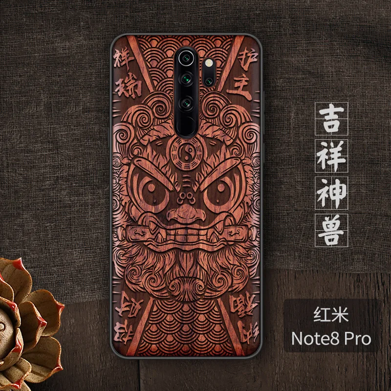 Деревянный чехол для телефона ручной работы для Xiaomi Redmi Note 8 Pro, чехол из натурального дерева, Китайская каллиграфия с символами черного дерева - Цвет: 21 redminote8pro