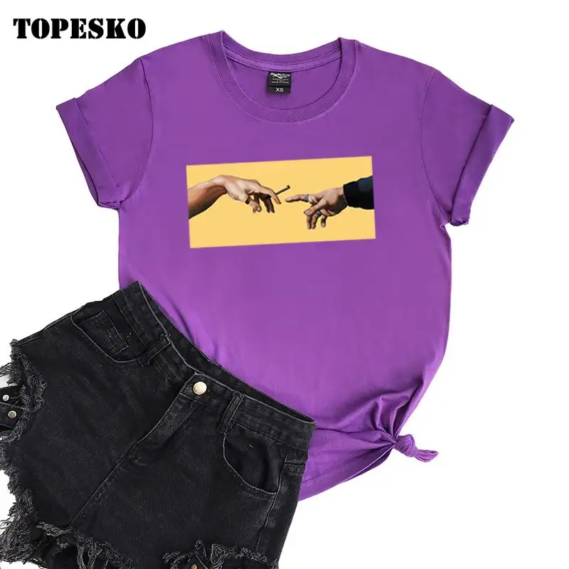 TOPESKO Harajuku Creation Of Adam женская футболка, женские топы, летние новые женские футболки с коротким рукавом, базовая хлопковая футболка размера плюс