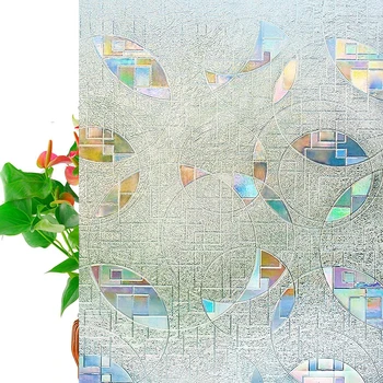 

Rainbow Effect Regular Geometry Patter Window Film 3D Decorative Static Cling Window Privacy Sticker No Glue Anti UV Window Tint