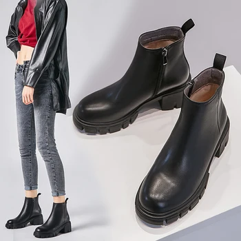 

2020 New The High Quality Genuine Leather Chelsea Boots Spring Autumn Ankle Boots Woman Round Toe Concise Short Boots