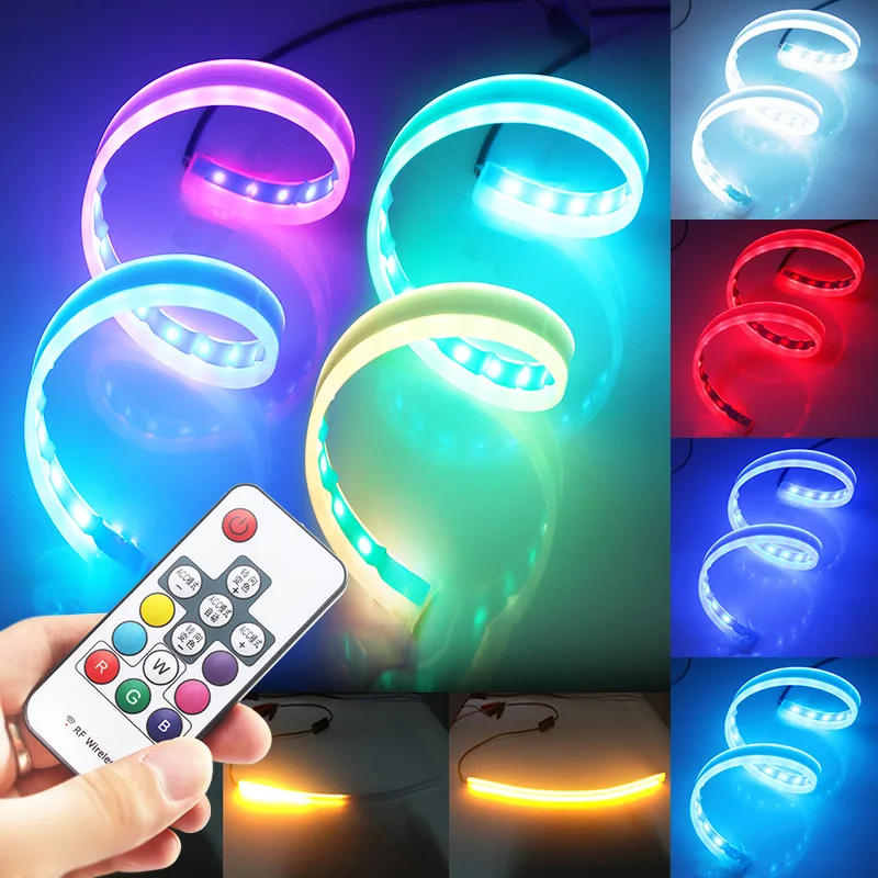 

30/45/60CM LED Strip Lights Waterproof Flowing RGB Daytime Running Light DRL Auto Tube Guide Turn Signal Lights For Headlight