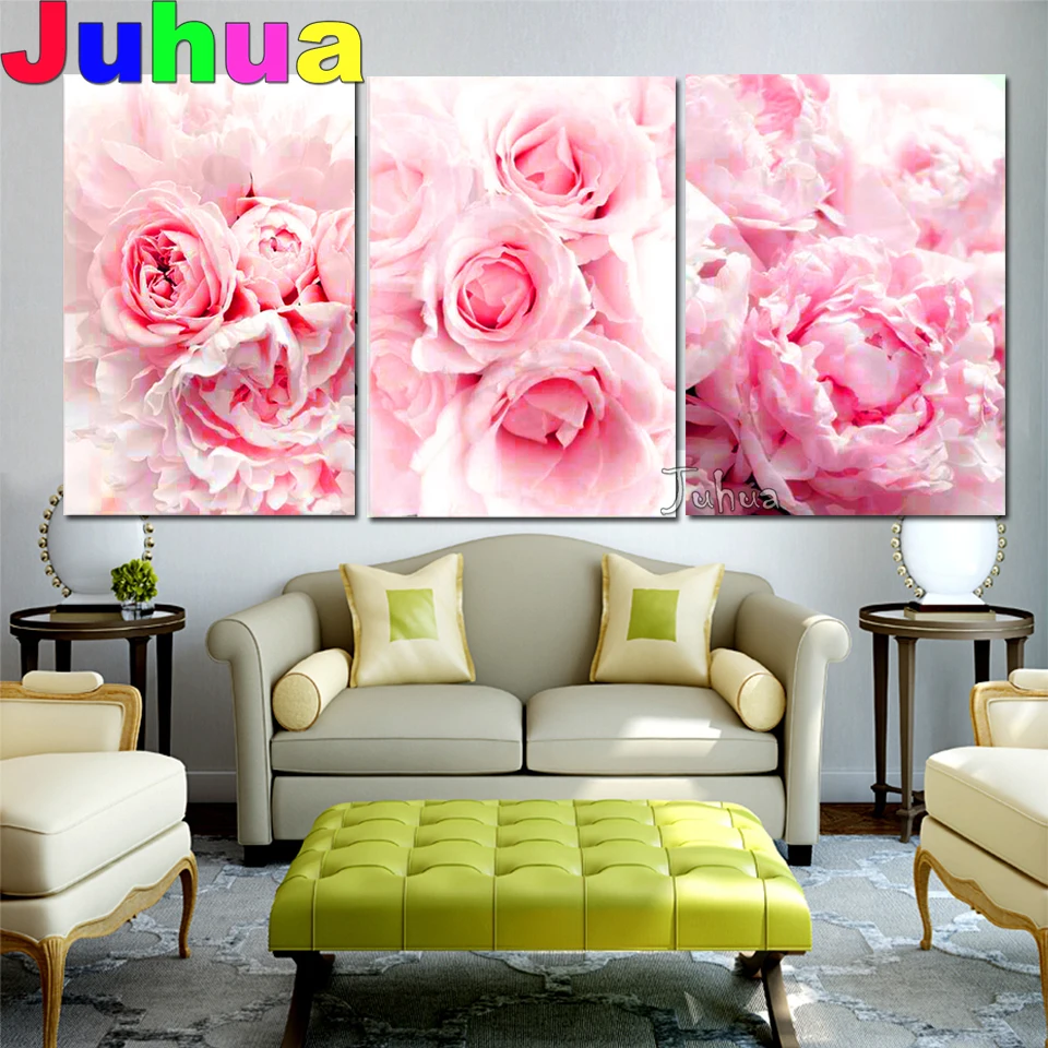 Diamond Painting Romantic Pink Rose Flower Full Square/Round embroidery Cross stitch mosaic Triptych Art Gift | Дом и сад