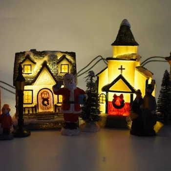 

A Set Of 10 Small Houses Decorated With Christmas Lighting DIY Christmas Dolls, Small Resin House Village Decorations.