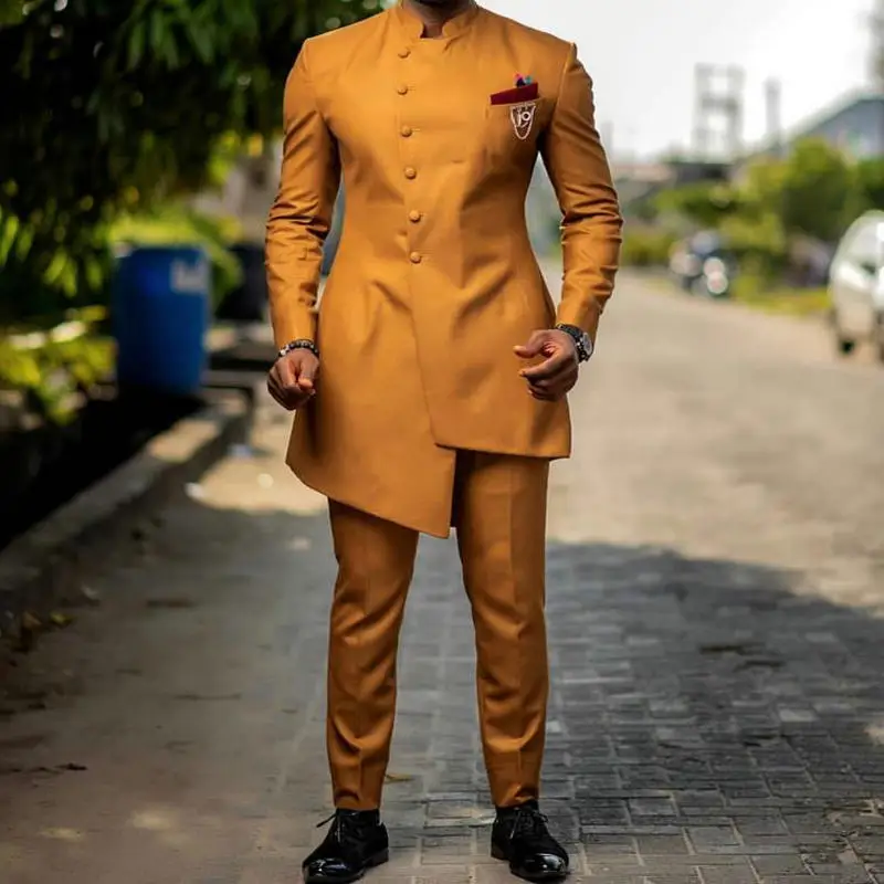 2019 New Yellow Latest Fashion Men Slim Fit Prom Suits Custom Best Men Wedding Party Tuxedo Costume Suits Designs Blazer Pants