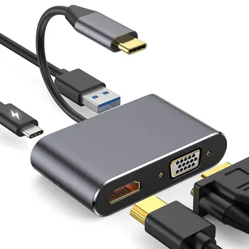 

4 in 1 USB C HDMI Type c to HDMI 4K Adapter VGA USB3.0 Audio video Converter PD 87W Fast charger for Macbook pro Samsung s9 s10