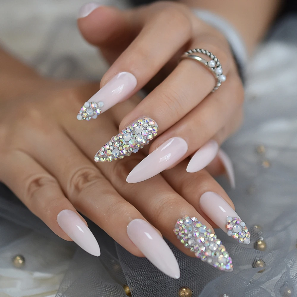 L5426 Dark Nude luxurynails Crystals Decoration Extra Long Faux Ongles Stiletto Custom Press On Fingernails for Party Wedding - Цвет: L5426