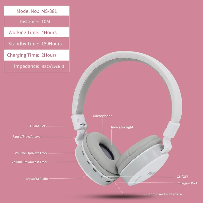 PHOMAX Wireless Headphones Bluetooth Headset Foldable Stereo Adjustable Earphones With Microphone for phone PC TV Xiaomi Huawei