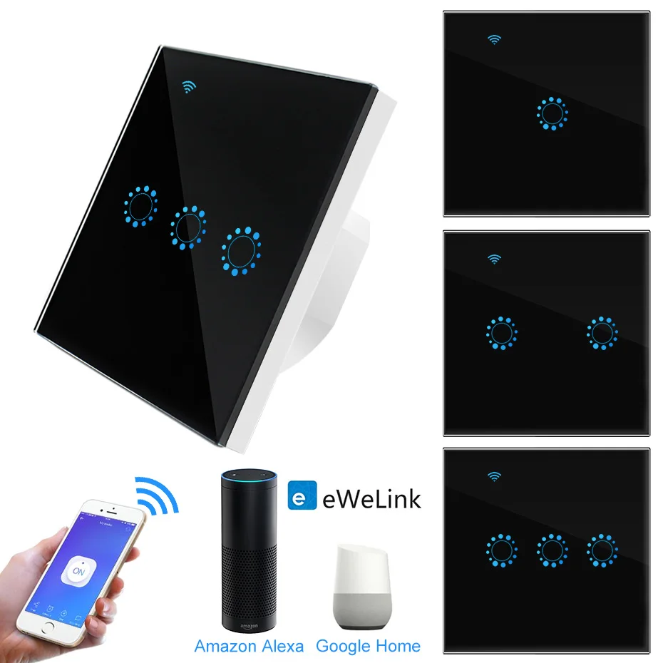 Touch Switch EU Wifi Smart Touch Switch 1/2/3 Gang Wireless Remote Light Switch ewelink App Control - 4000051615779