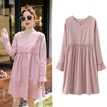 

Spring Maternity Dress High Waist A-Line Clothes For Pregnant Women Long Sleeve Print Dress Large Mount Of Loose Pregnancy Dress