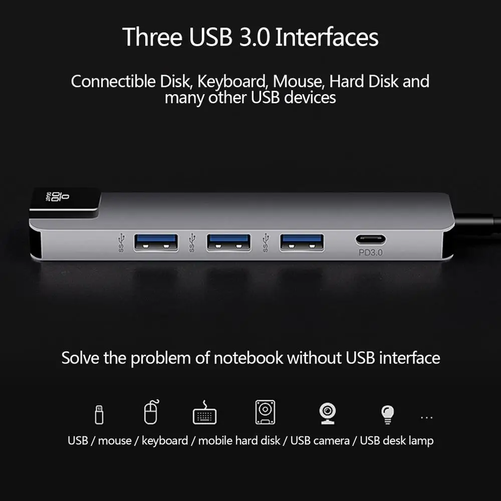 5 в 1 концентратор USB Type C Hdmi 4K USB C концентратор для Gigabit Ethernet Rj45 Lan адаптер для Mac book Pro Thunderbolt 3 USB-C зарядное устройство