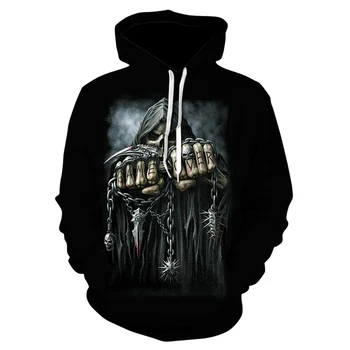 

New men's gothic rock hip-hop design personality hoodie 3D skull long sleeve printed thin sports hoodie