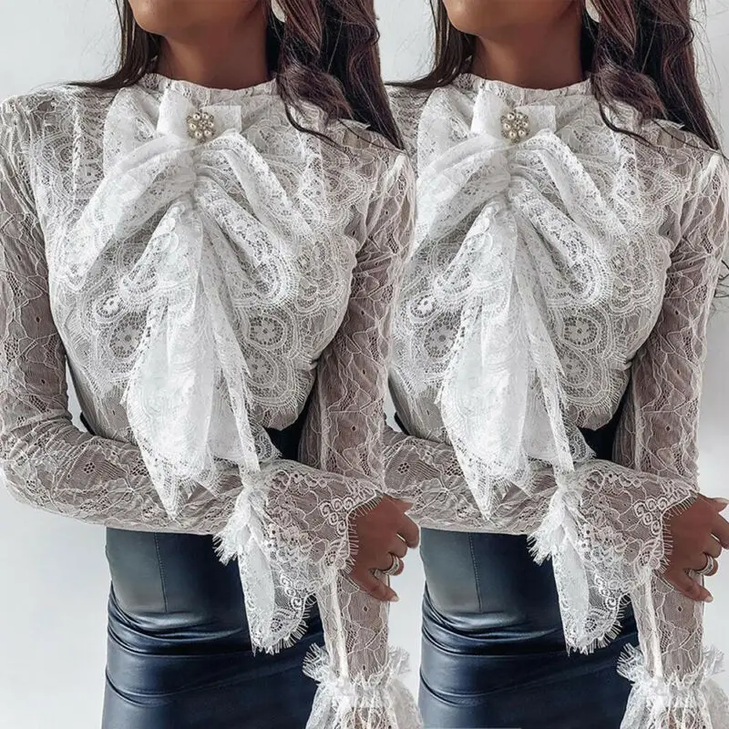 Brand New Gothic Women Lace Bowknot Blouse Office Ladies Elegant Ruffle Solid White Shirt Loose Female Blouse Women Clothing Brand New Gothic Women Lace Bowknot Blouse Office Ladies Elegant Ruffle Solid White Shirt Loose Female Blouse Women Clothing