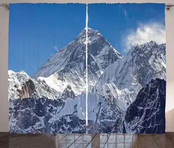 

Sea Blue Multicolor Snow Mountain Curtains Mount Everest Highest Peak Landscape Image at Himalayan Range Living Room Window