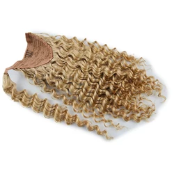 Real Russian Ponytail Human Hair Wrap Around 100% Deep Wave Virgin Human Hair Ponytail Extensions 100g