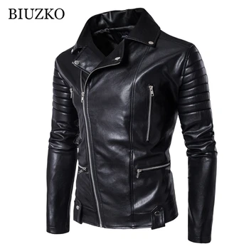 

Fashion Slim Men Faux Leather Jacket Turn-down Collar Men Overcoat Solid Zippers Bomber Mens PU Jackets And Coats