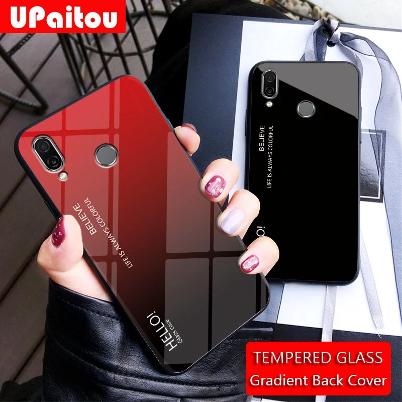 UPaitou Tempered Glass Case for Huawei Honor Play 8X Max 8C Soft TPU Edge Gradient Back Cover |