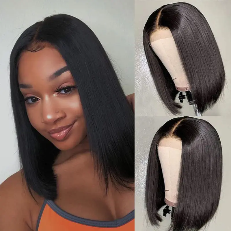 Image of Woman with gray hair blunt cut to bone straight