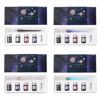 

1Set Planet Theme Dip Pen 4 Color Ink Kit Glass Painting Pen Student Stationery