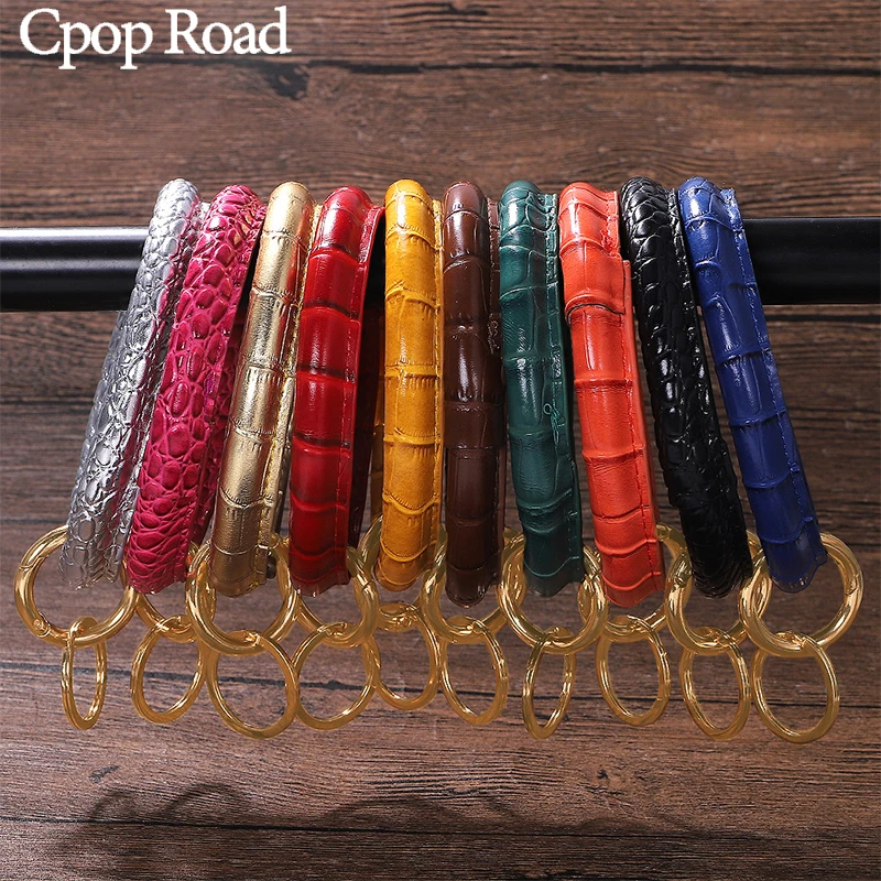

Cpop Trendy Cactus Leather Wristlet Keychain Bangle Key Ring Shiny Car Key Chain Holder Women Accessories Fashion Jewelry Gift