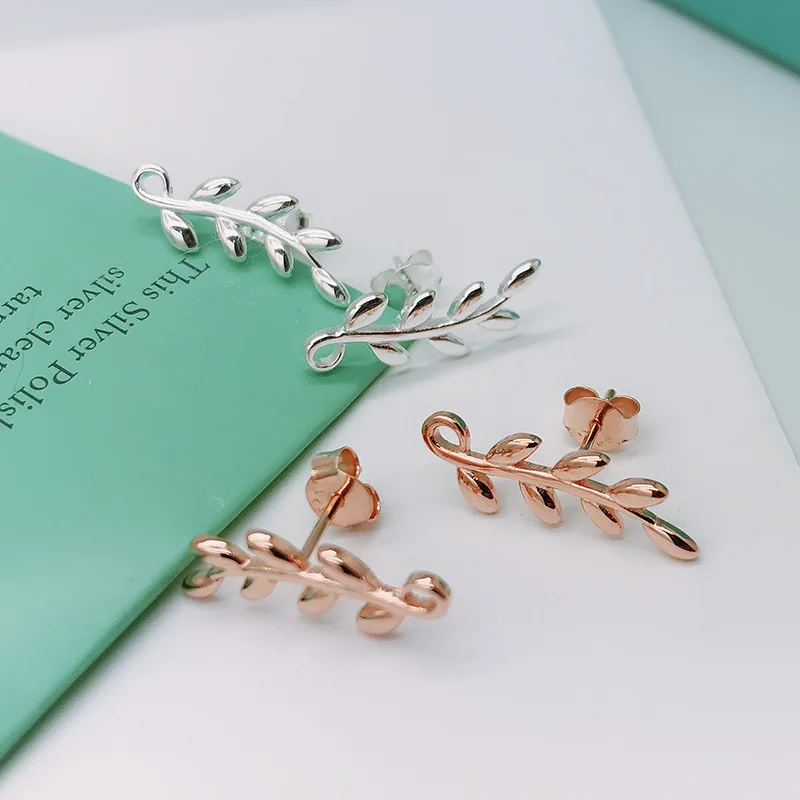 

TSHOU258 women Olive branch earrings leaves earrings s925 silver earrings jewelry olive leaf earrings