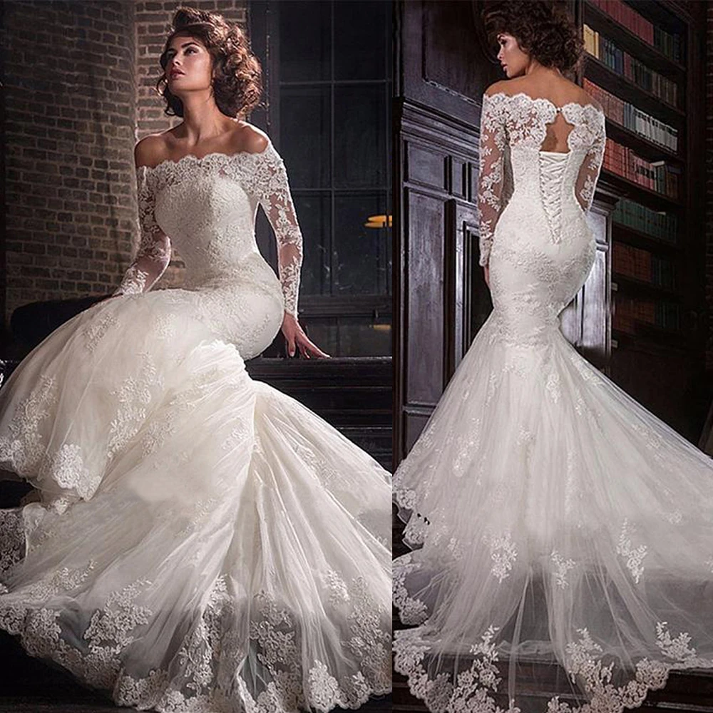 

KapokDressy Boho Lace Mermaid Wedding Dress 2024 New Sexy Front Split Lace Long Sleeve Vestido De Noiva Bohemia Wedding Gowns