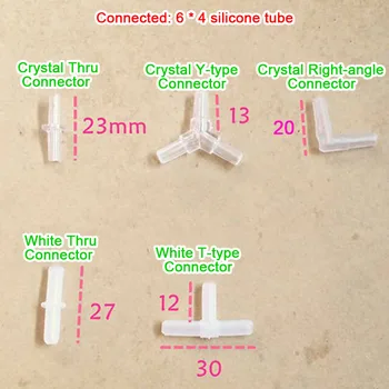 

Tube Pipe Hose Connection Accessories White Crystal T Y L Cross Type Right Angle Connector DIY Air Pump with 6*4mm Silicone Tube
