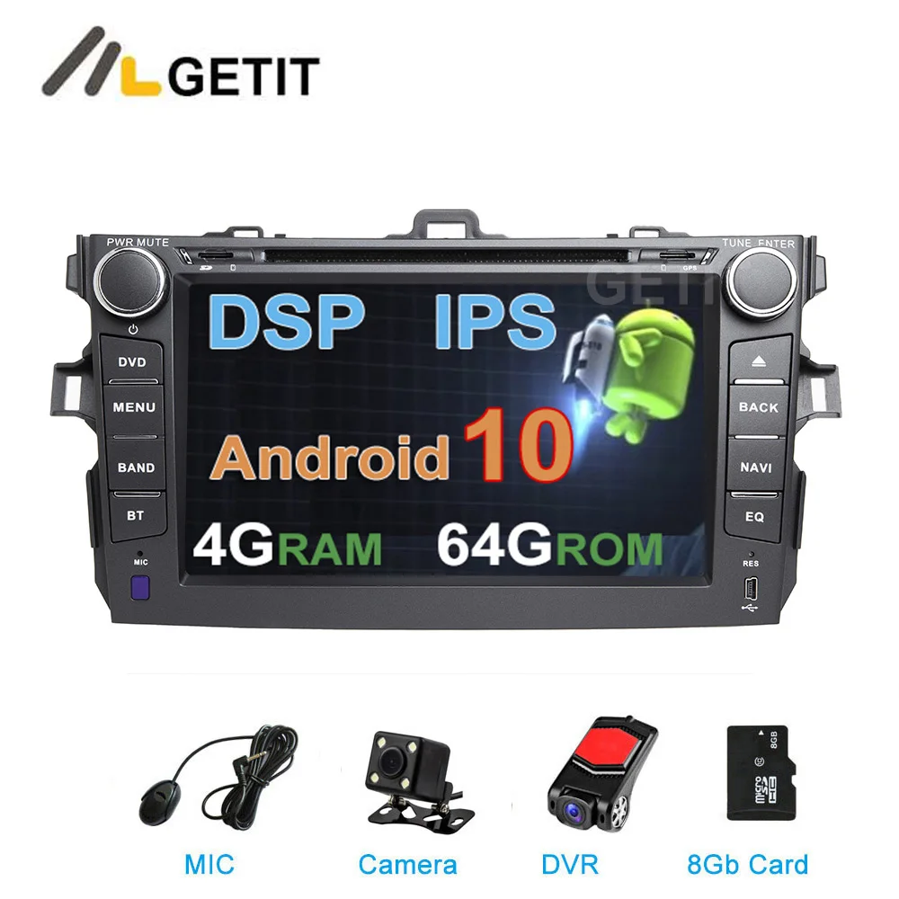 Android 10 DSP ips Автомобильный gps стерео Мультимедиа Радио для Toyota Corolla 2006-2011