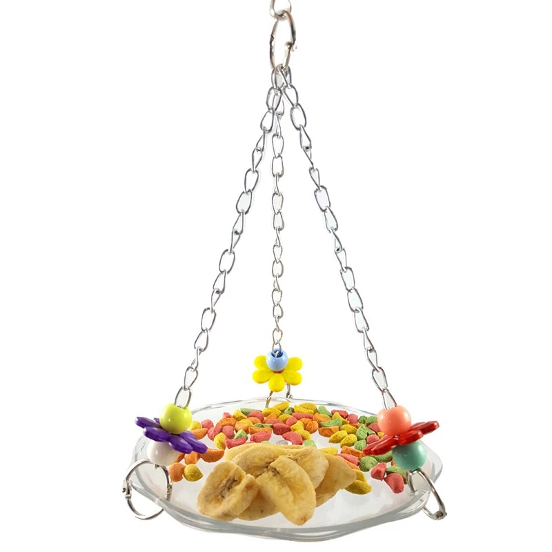 

Plastic Round Disc Bird Hammock Swing Toy Hanging Food Holder Dispenser For Parrot Cage