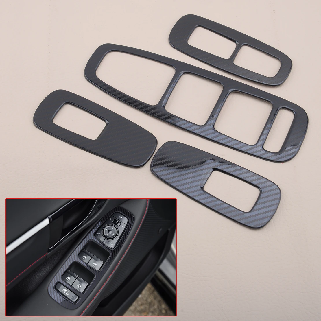 4pcs Carbon Fiber Style Car Interior Window Lift Switch Panel Cover Trim Frame Styling Fit For Hyundai Sonata 2020 2021 | Автомобили и