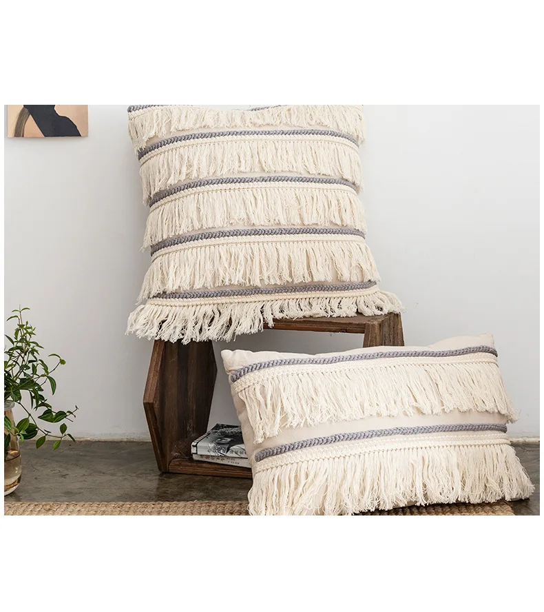 Чехол для подушки с бахромой в скандинавском стиле из хлопка и льна, наволочка с вышивкой для дивана, стула, украшения для дома 30x50 см/45x45 см