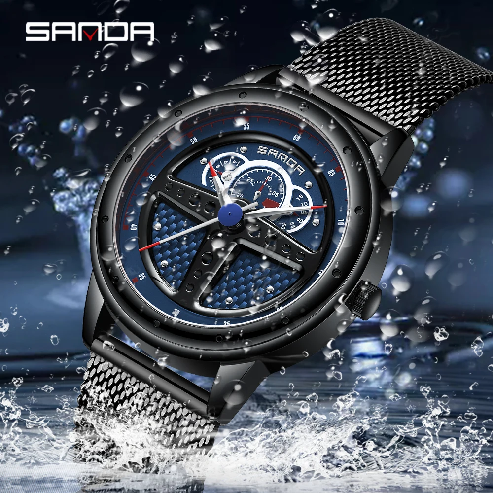 Sanda 2022 Luxury Fashion Steel Men Watches Waterproof Quartz Movement Wristwatch Casual Leather Watch Relogio Masculino P1110