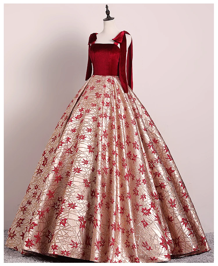 

J bowknot maple embroidery ball gown long dress vintage medieval dress Renaissance princess Victoria dress