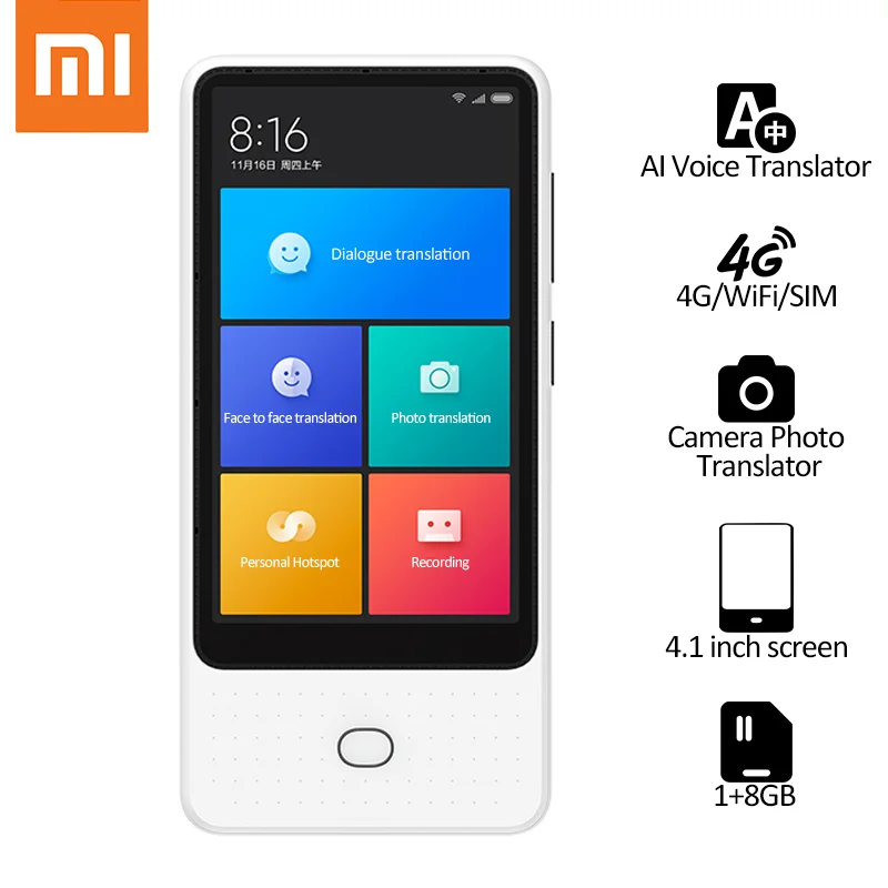 Голосовой переводчик Xiaomi Mijia AI сенсорный экран 4G Wi Fi SIM карта bluetooth онлайн камера
