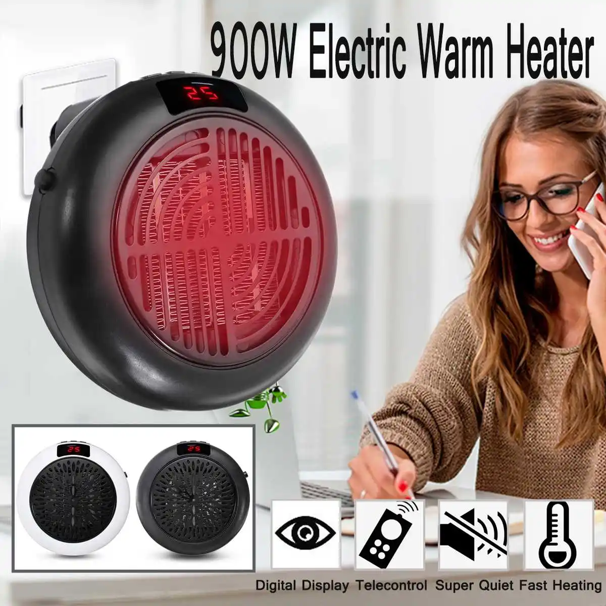 

900w Mini Portable Electric Heater Desktop Heating Warm Air Fan Home Office Wall Handy Air Heater Bathroom Radiator Warmer Fan