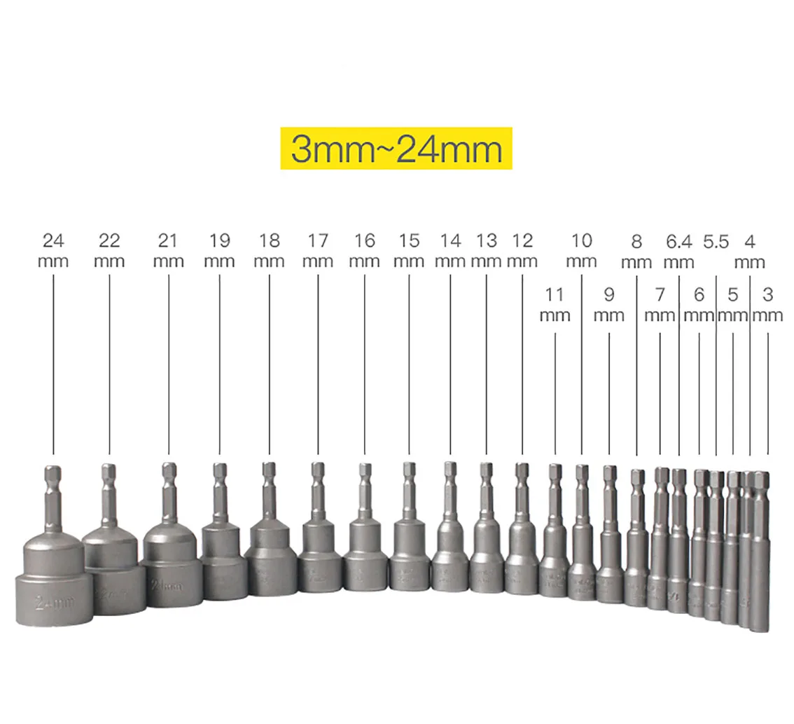 1Pcs 3mm-24mm Hex Socket Sleeve Bit Nut Driver for Power Drills Impact Drivers Hand Drills Tools Parts Length 65mm 4