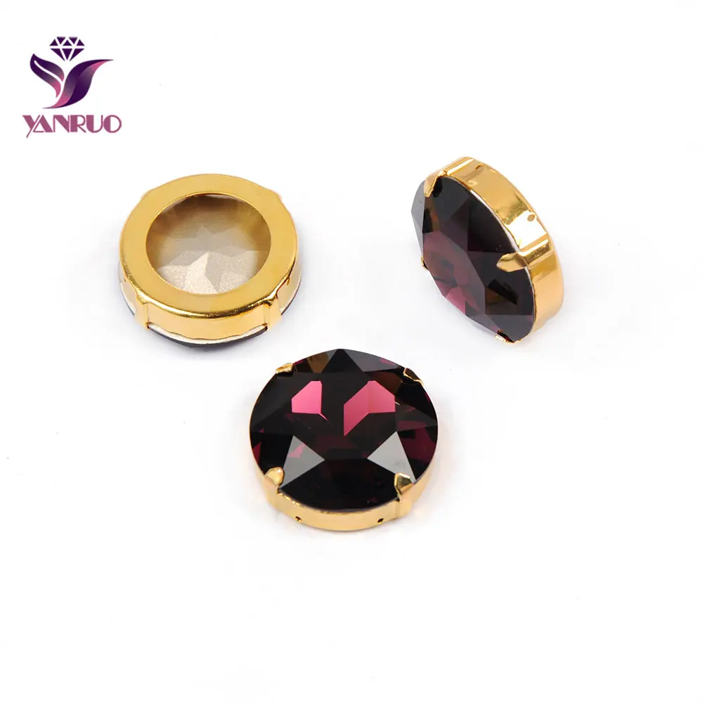 YANRUO 1201 круглые 27 мм большие стеклянные бусины алмазное ремесло и Diy Швейные украшения блестящие принадлежности - Цвет: Amethyst-Gold
