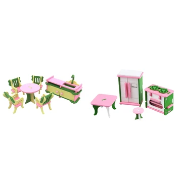 

2 Set Baby Wooden Dollhouse Furniture Dolls House Miniature Child Play Toys Gifts 12 & 8