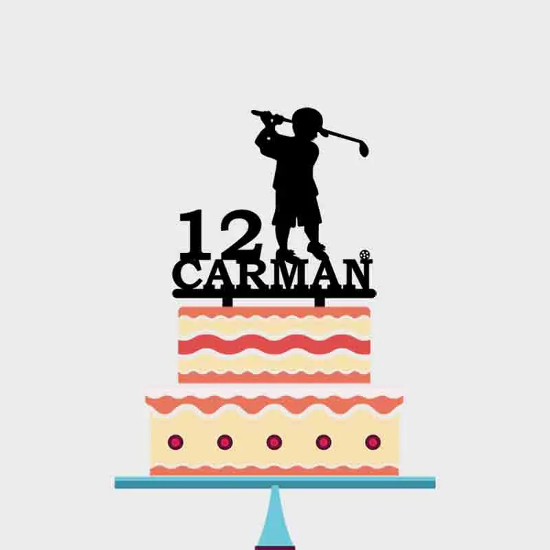 1 шт. персонализированные имя возраст крутой мальчик играть в гольф акриловый торт Топпер для детей день рождения праздничный торт Топпер YC-116