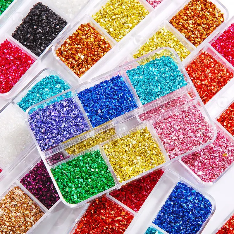 6 Grids Glass Metal Crushed Stone Filler DIY Table Decoration Cake Fruit Coaster Filling Decorative Crystal For Epoxy Resin Mold |