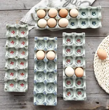

Japanese-style Underglaze Ceramic Egg Tray 12 /6 Grids Separated Rectangular Egg Tray kitchen Refrigerator Fresh Egg Storage Box