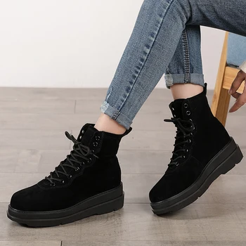 

2019 VALLU Women Shoes Platform Boots Lace Up Round Toes Ankle Boots Genuine Leather Shoes Women Booties