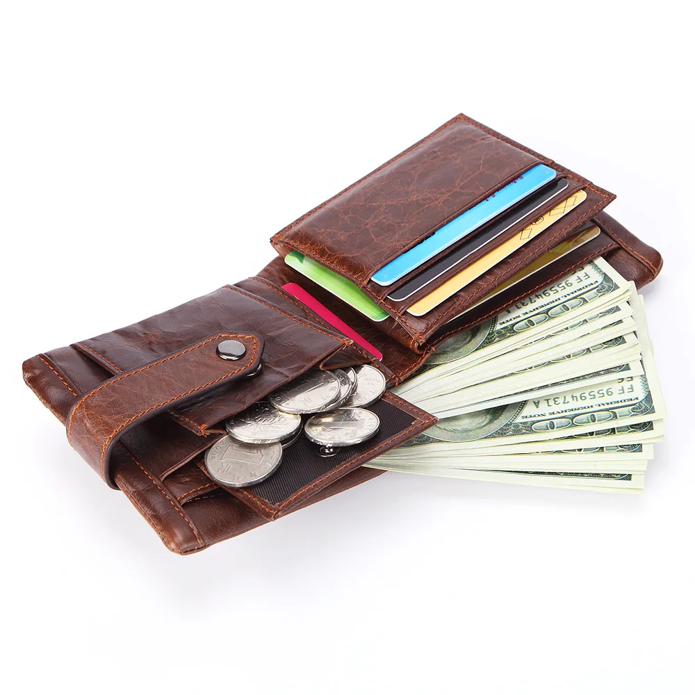 Men's wallet hot leather wallet short fashion oil wax leather men's multi-card wallet