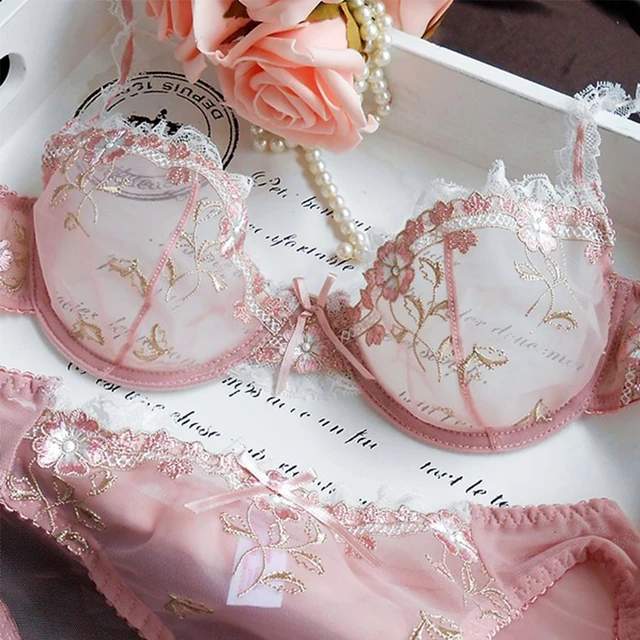 Women Underwear Set B Cup Bra Panty  Sheer Bra Underwear Set - Bras Sets  Embroidery - Aliexpress