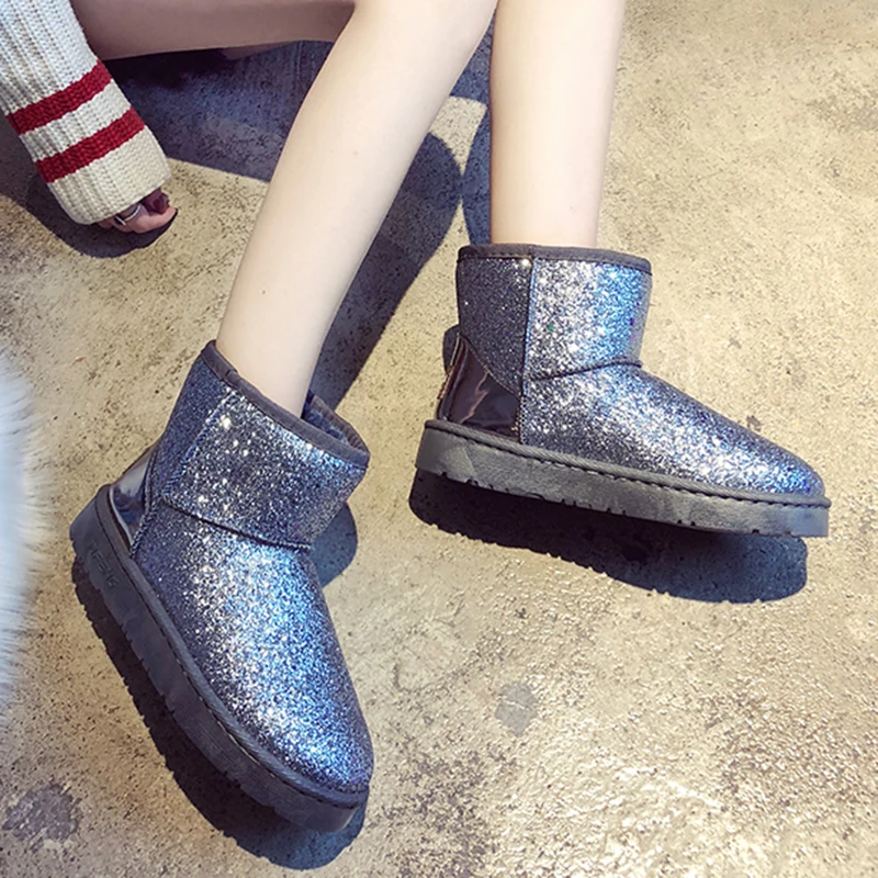 

Rimocy Winter Fashion Warm Snow Boots Women Shining Bling Thicken Plush Ankle Boots Woman Comfort Non Slip Casual Shoes Female