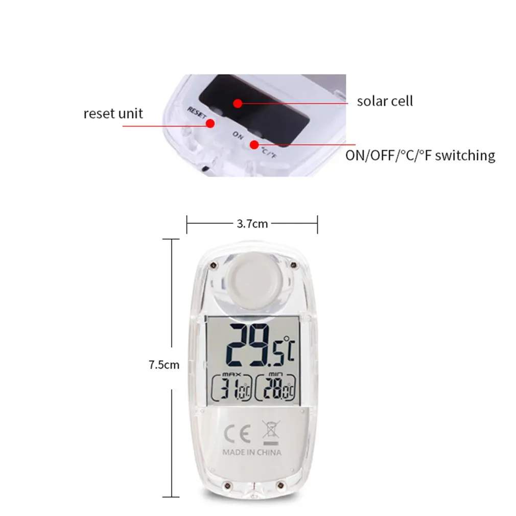 Цифровой Солнечный термометр с ЖК-дисплеем, измеритель температуры для окна, портативный солнечный термометр с электропитанием для дома и улицы