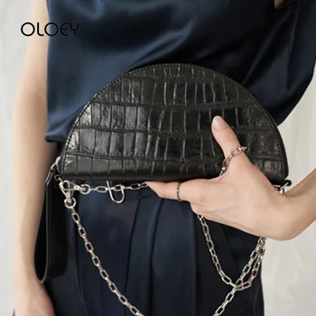 

Fashion Simple Alligator Women's Handbag Chain Designer Crocodile Messenger Bags Quality PU Half Moon Shoulder Crossbody Bag Sac